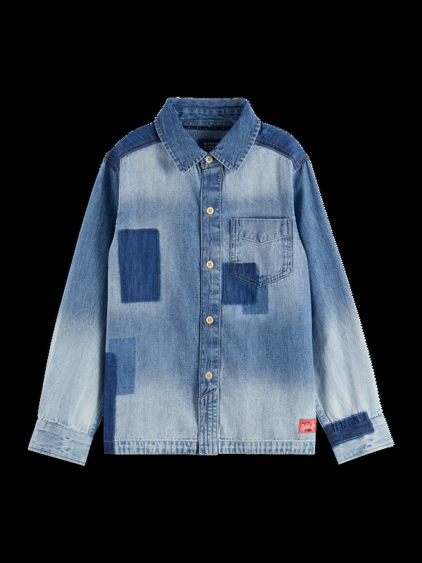 maison scotch Denim washed patchwork overshirt