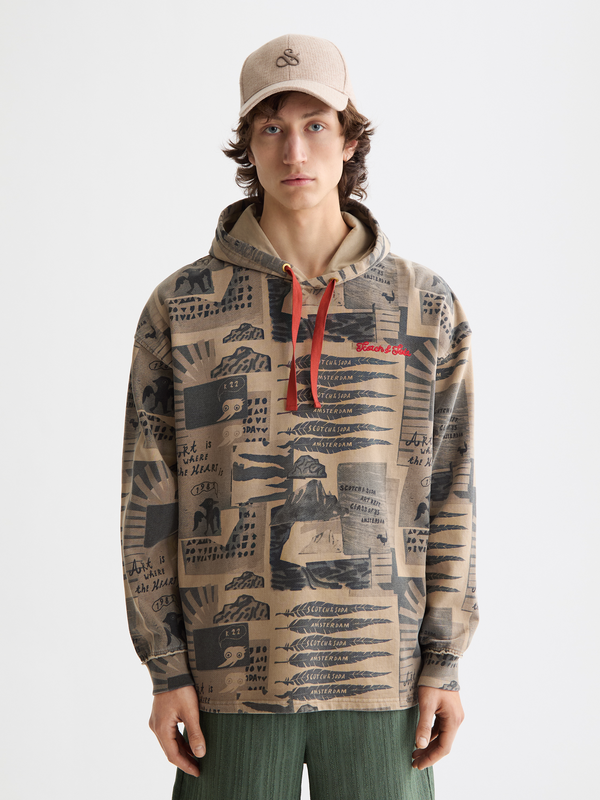 maison scotch overdyed printed hoodie