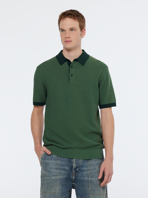 maison scotch Structured knitted solid polo