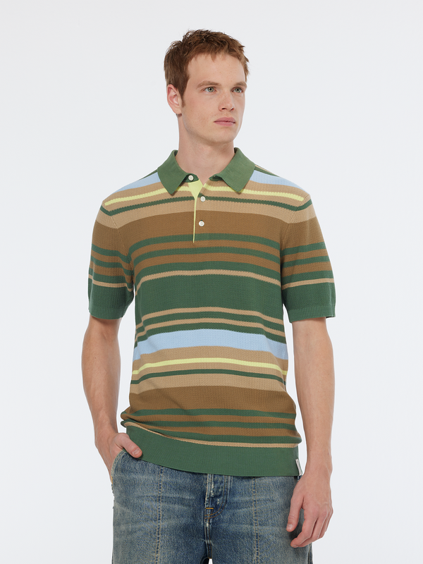 maison scotch Structured knitted striped polo
