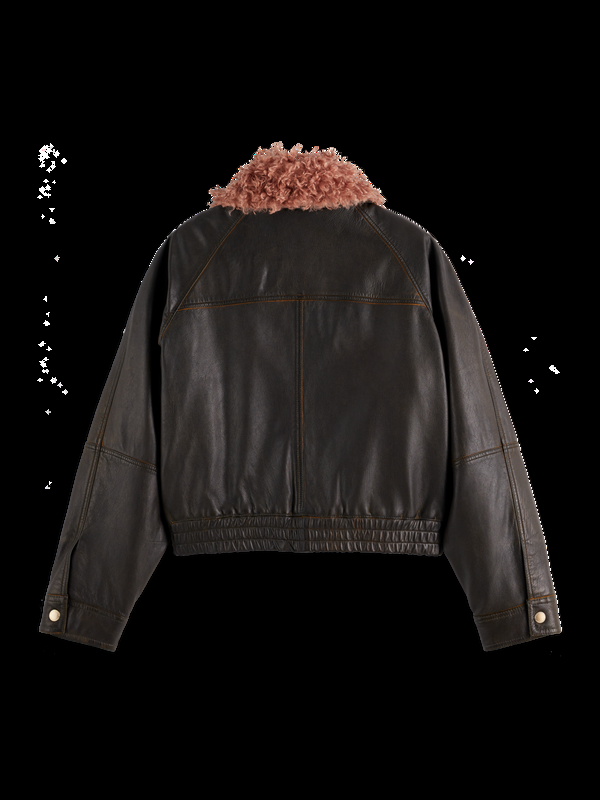 Maison Scotch TEDDY COLLAR LEATHER JACKET