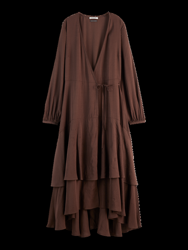 maison scotch VISCOSE JACQUARD MIDI WRAP DRESS