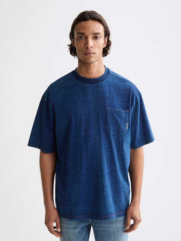 maison scotch Washed 1 pocket indigo t-shirt