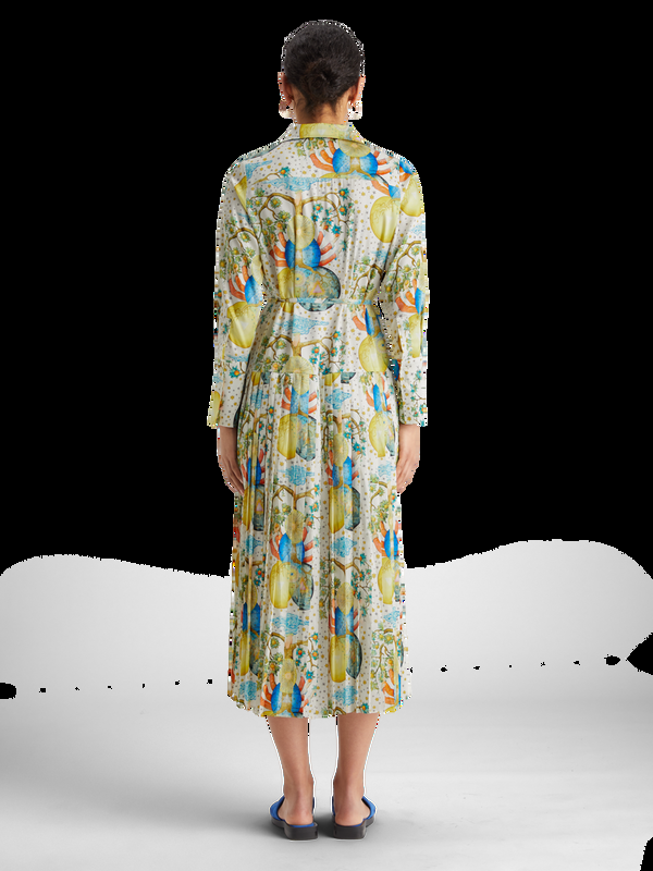 Maison Scotch Maxi Geplooide Jurk Met Ambassadeprint