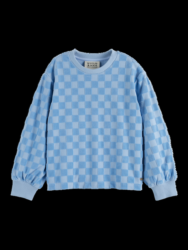 maison scotch RELAXED-FIT VELOUR CHECKERBOARD CREWNECK