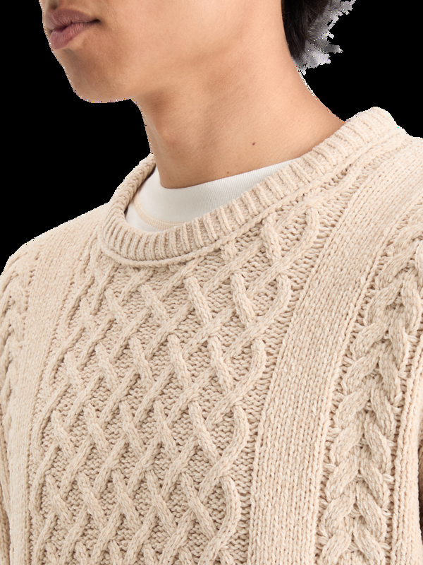 Maison Scotch ROUND NECK EXTRA DROPPED SHOULDER CHENILLE CABLE SWEATER