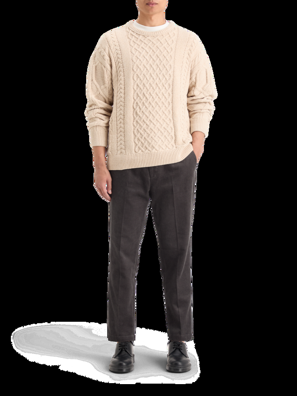 maison scotch ROUND NECK EXTRA DROPPED SHOULDER CHENILLE CABLE SWEATER