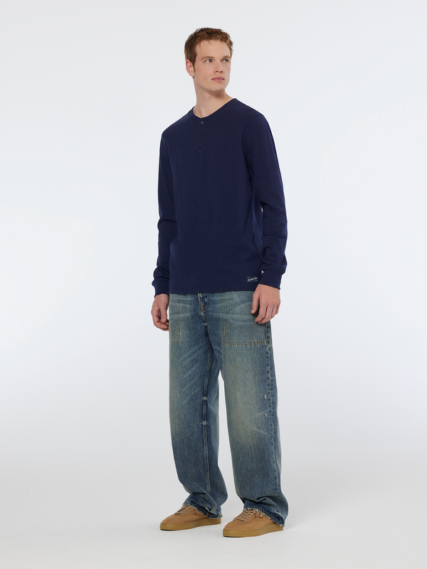 Maison Scotch Slub Henley Regular Fit Long Sleeve T-shirt