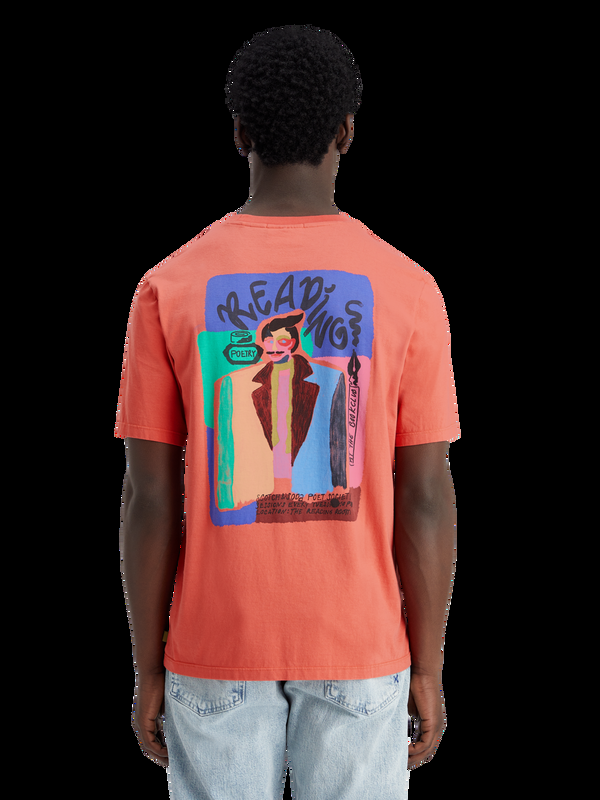 Maison Scotch T-shirt Met Artwork Op De Voorkant Achterkant En Normale Pasvorm