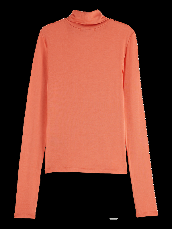 Maison Scotch T-shirt Met Oprolbare Hals En Lange Mouwen
