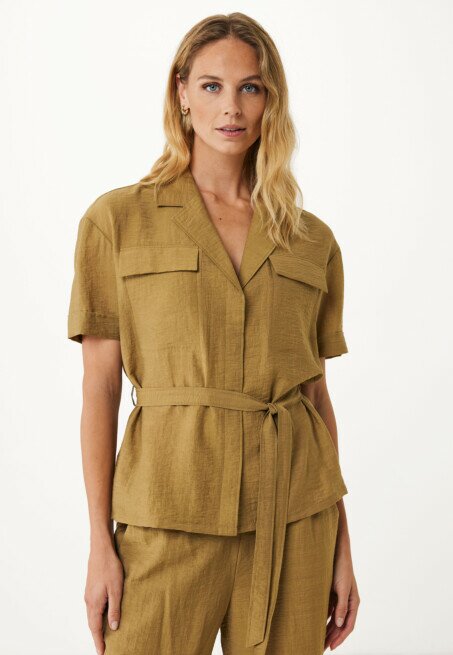 mexx Blouse Linnen Safari-look Camouflage Groen
