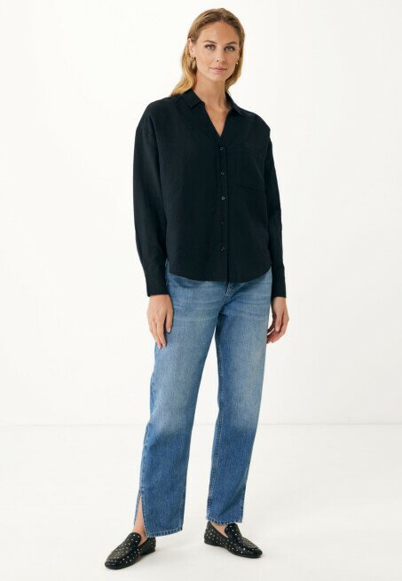 Mexx Blouse Linnen Zwart Lange Mouwen