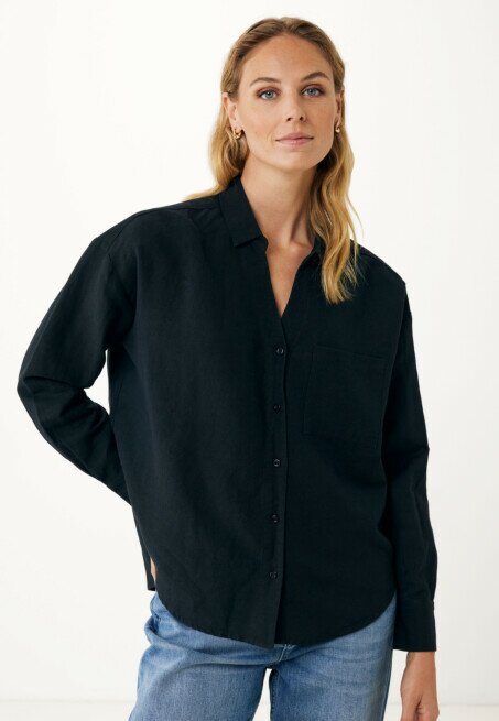 mexx Blouse Linnen Zwart lange mouwen