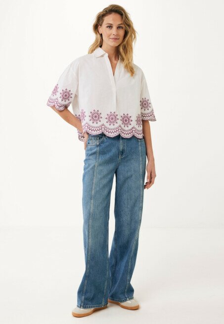 Mexx Blouse Met Borduursel Cropped Wit