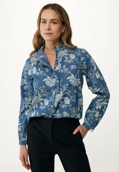 Mexx Blouse Met Ruffels En Bloemenprint Blauw