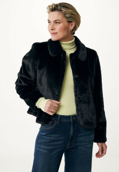 mexx Boxy fur coat Black