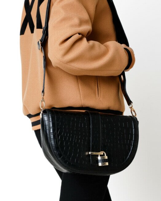mexx Croco halfmoon crossbody bag Zwart