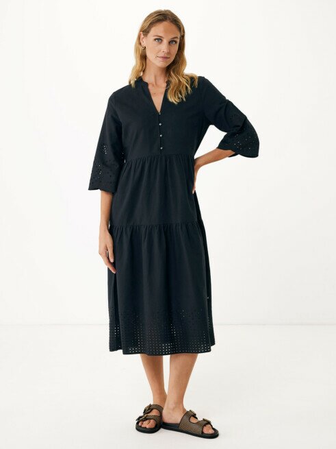 mexx Jurk Linnen Broderie Anglaise Zwart