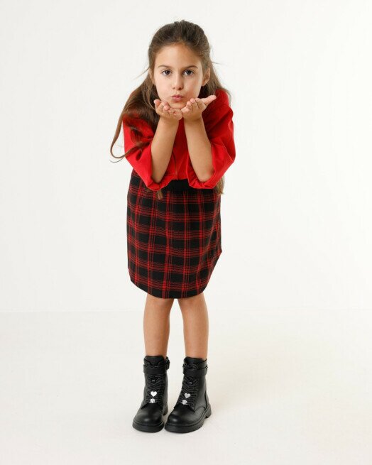 Mexx Knitted Check Skirt Red