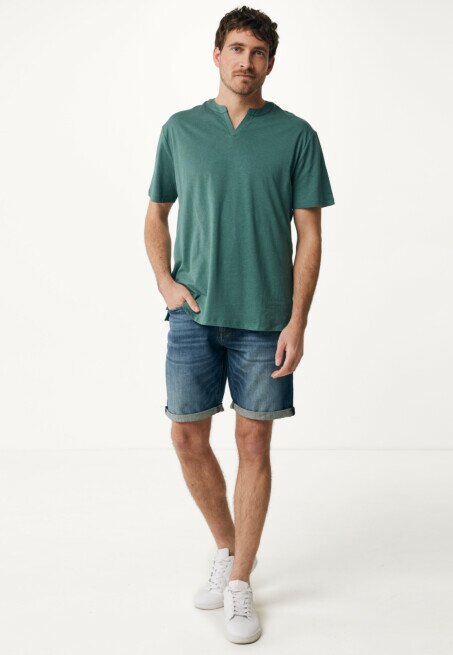 Mexx Linnen Blend T-Shirt Donker Groen