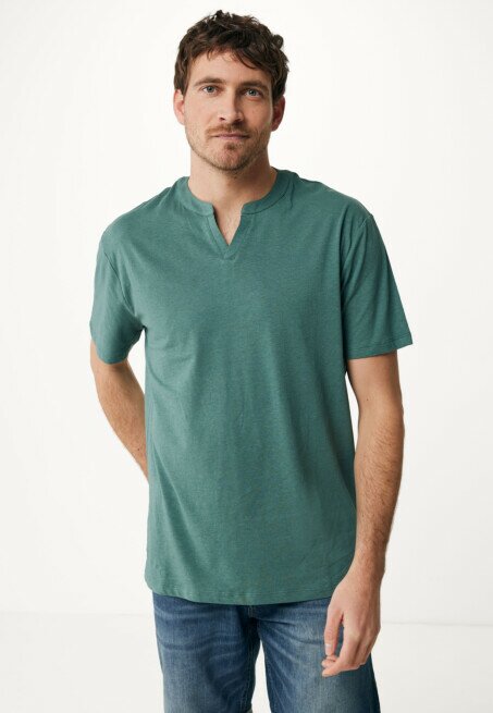 mexx Linnen Blend T-Shirt Donker Groen