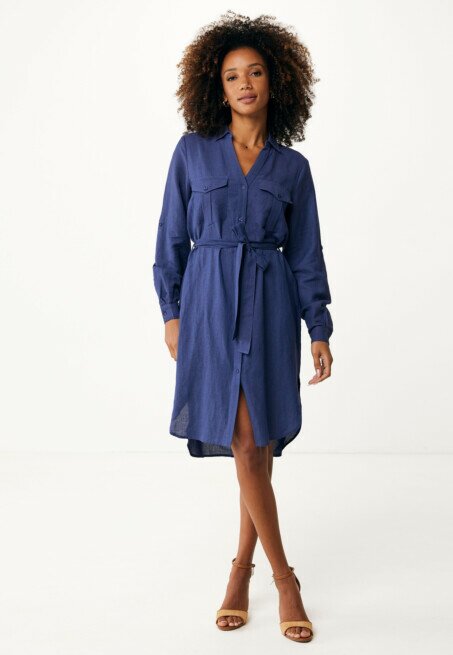 mexx Midi Jurk Linnen Donkerblauw