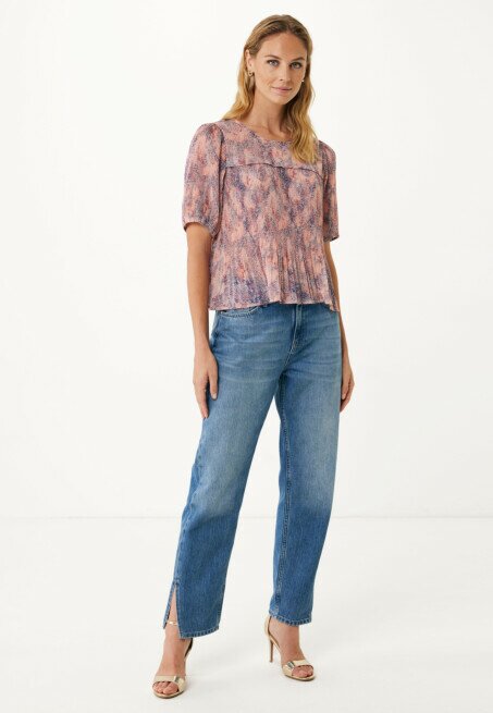 Mexx Plissé Top Met Fijne Animalprint Roze