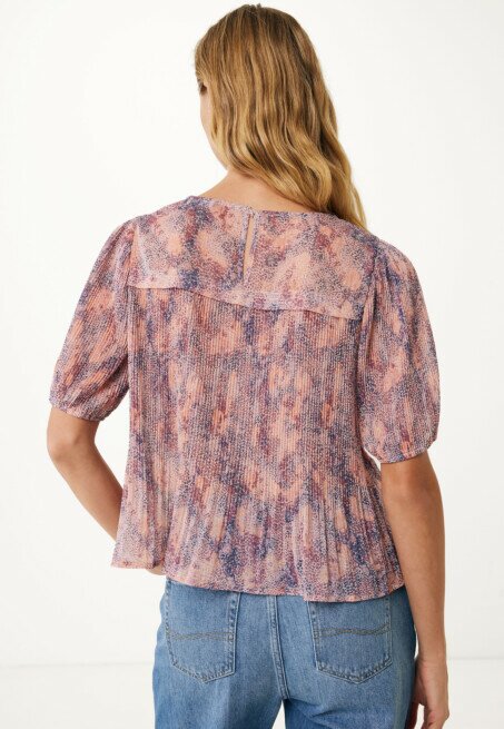 Mexx Plissé Top Met Fijne Animalprint Roze