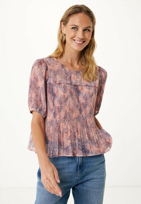 mexx Plissé Top met fijne animalprint Roze