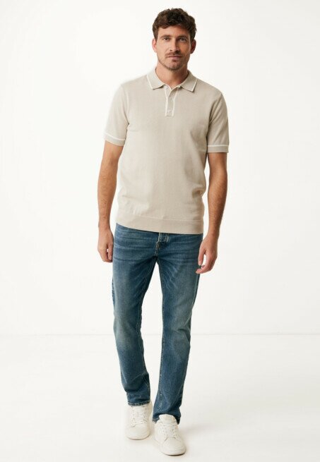 Mexx Polo Gebreid Met Tippings Zand