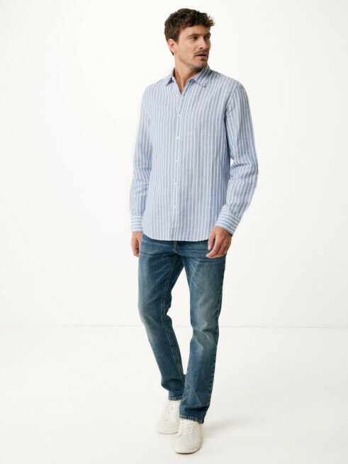 Mexx Shirt Aiden Linnen Gestreept Blauw