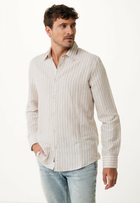 Mexx Shirt Aiden Linnen Gestreept Zand