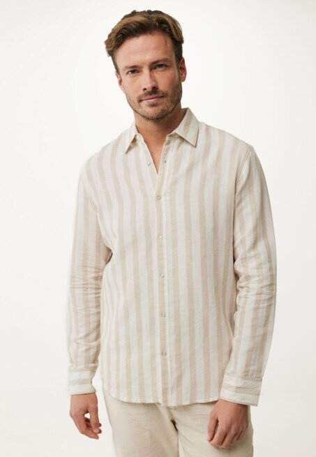 mexx Striped linen blend shirt Sand