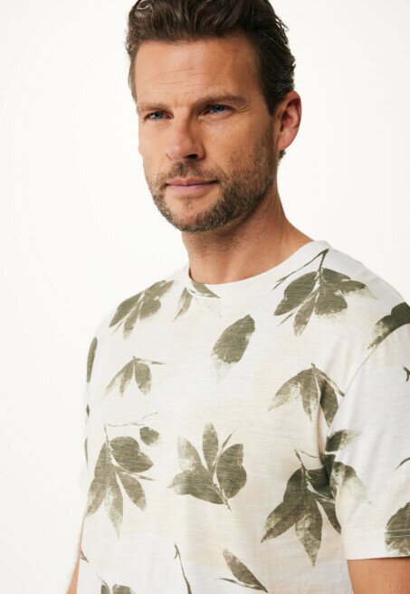 Mexx T-shirt Allover Leaf Print Off White
