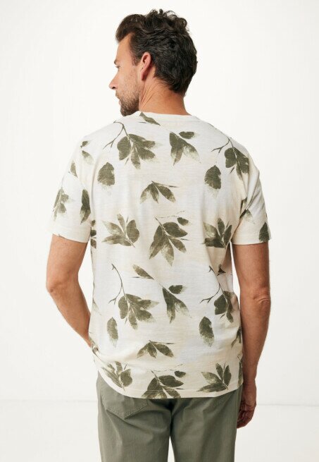 Mexx T-shirt Allover Leaf Print Off White