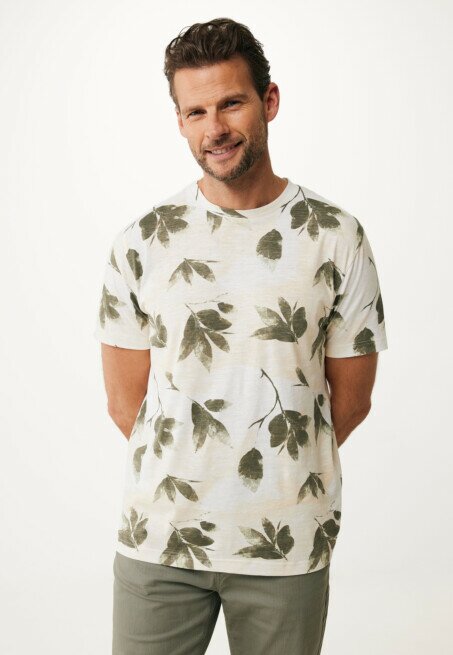 mexx T-shirt Allover Leaf Print Off White
