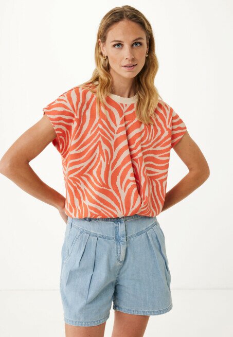 mexx Top Jacquard Jersey met Zebraprint Oranje