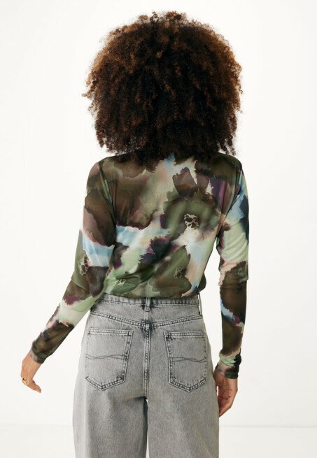 Mexx Top Mesh Met Bloemenprint Khaki Groen