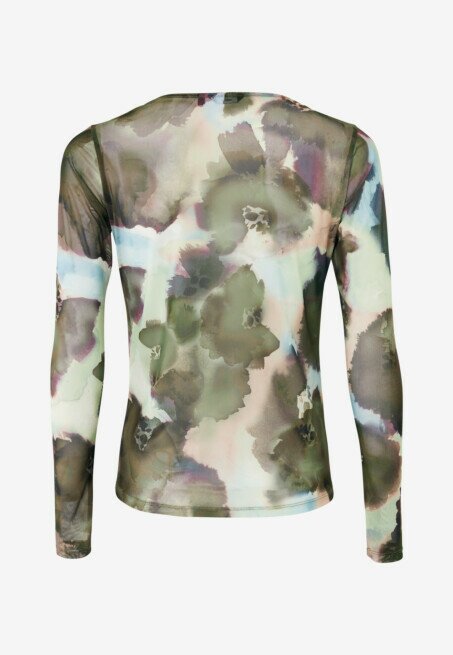 Mexx Top Mesh Met Bloemenprint Khaki Groen
