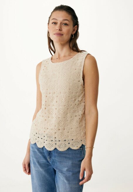 mexx Top Mouwloos Crochet Cremewit
