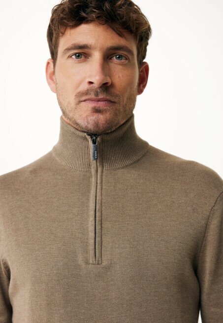 Mexx Trui Mateo Gebreid Half Zip Taupe