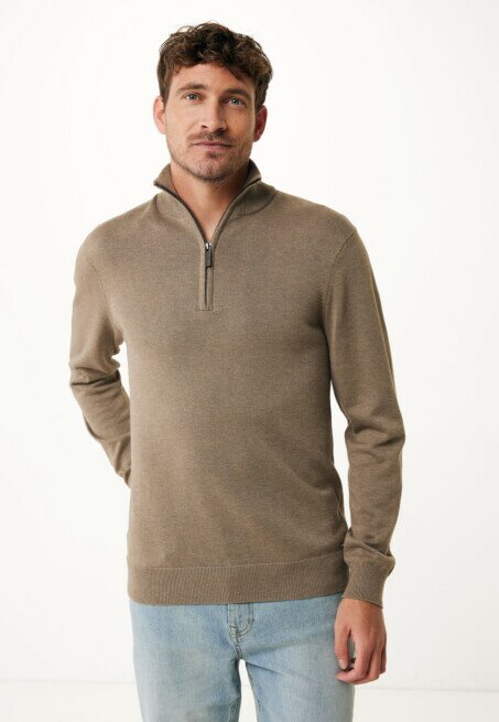 mexx Trui Mateo Gebreid half zip Taupe