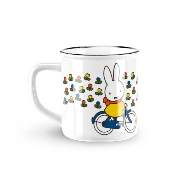 miffy riding bike through flowers mug