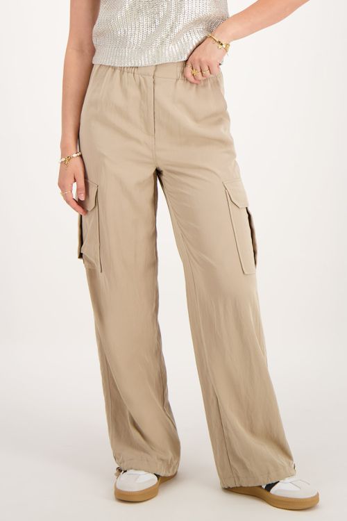 my jewellery Beige cargo broek met elastieken tailleband