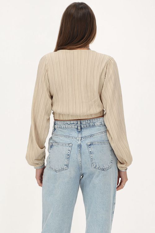 My Jewellery Beige Crinkle Crop Top Met Knoopdetail