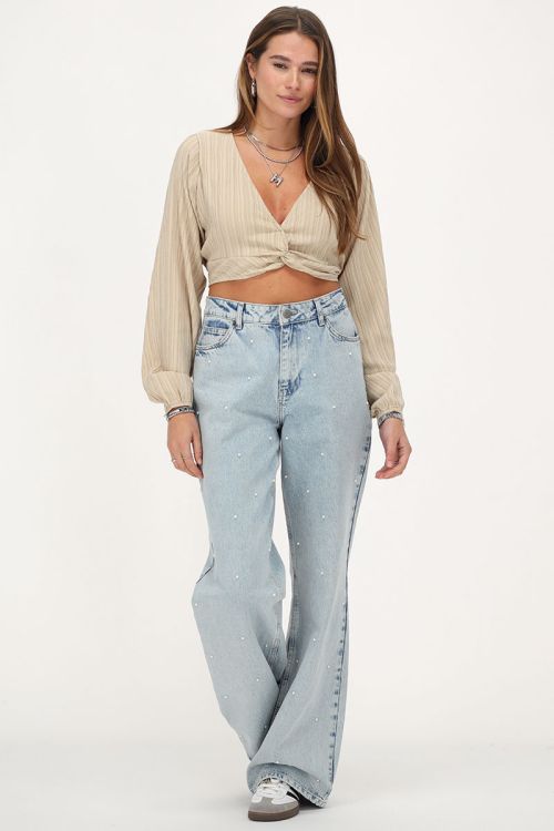 My Jewellery Beige Crinkle Crop Top Met Knoopdetail