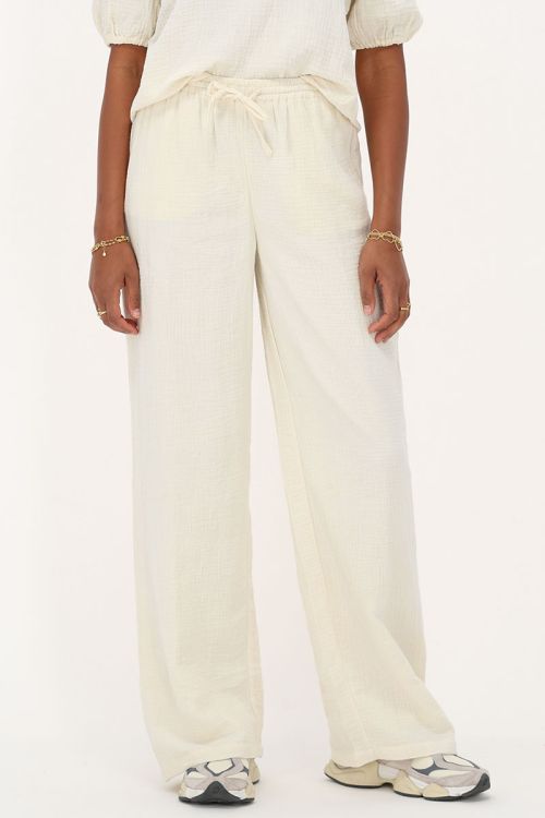 my jewellery Beige pantalon met elastische band & strikkoord