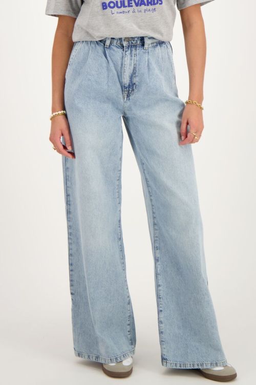 my jewellery Blauwe denim wide leg jeans met plooien