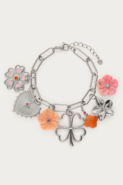 my jewellery Botanical bedel armband met klaver en bloemen