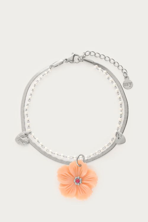 my jewellery Botanical dubbele armband met peach bloem
